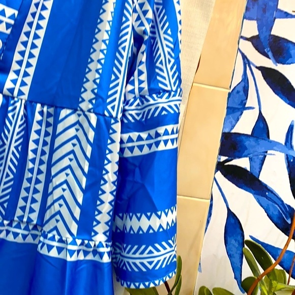 Women’s Blue & White Polyester Beach Coverup Dress - Picture 3 of 8